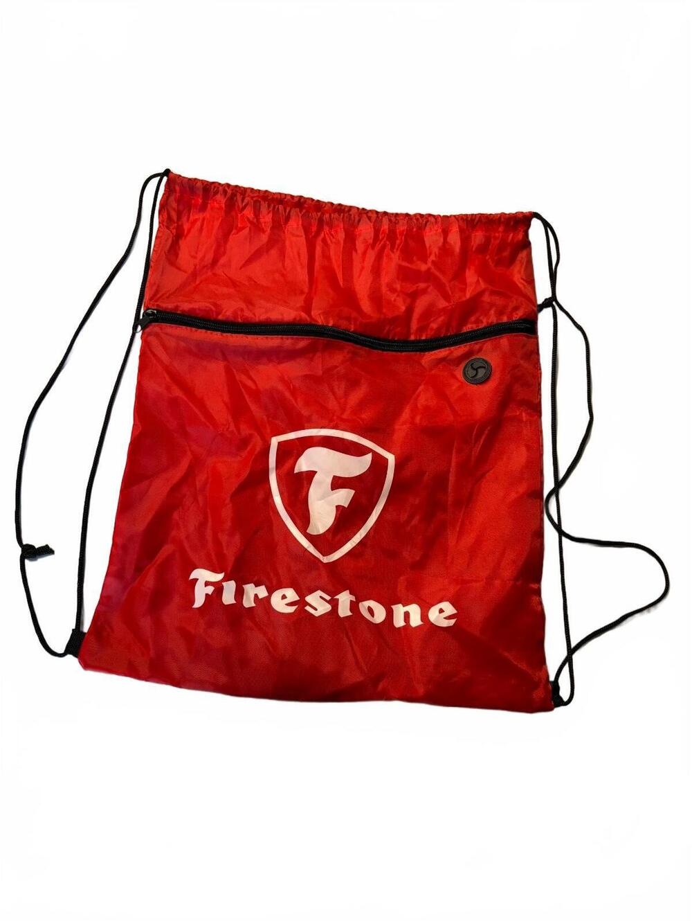 Firestone Logo Red Drawstring Backpack Gym Sack Zip Pocket